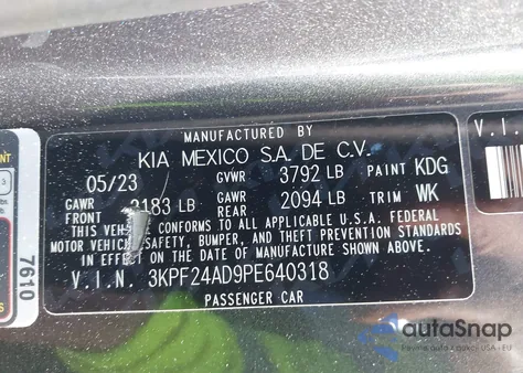 2023 Kia Forte Lxs z USA, uszkodzony, nr VIN 3KPF24AD9PE640318